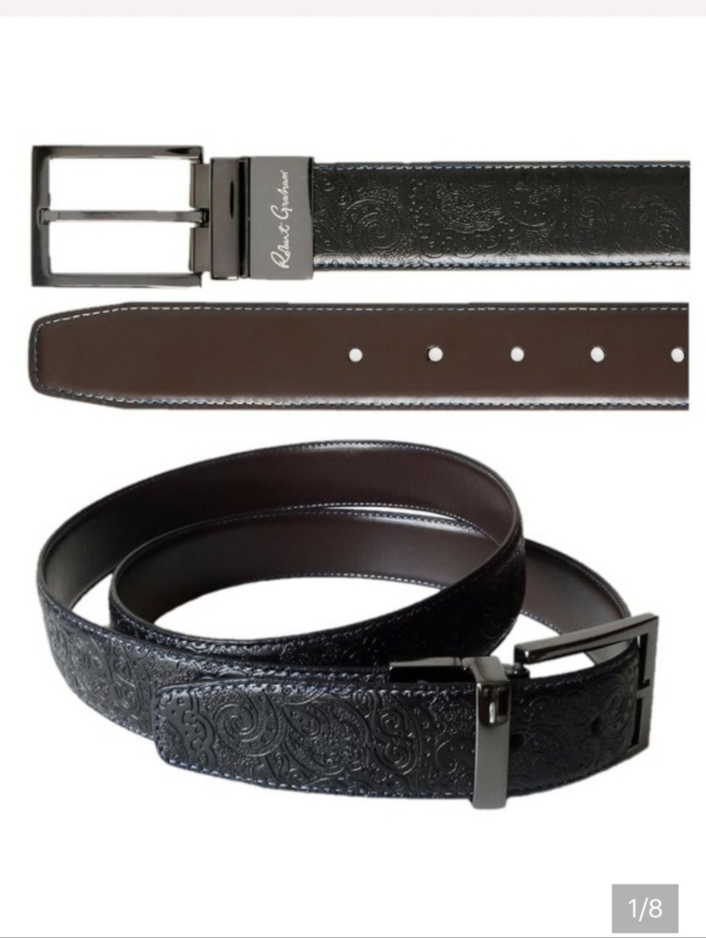 Robert Graham Men's ReversiblePaisley Tooled Garrison Belt Black/Brown 30 New